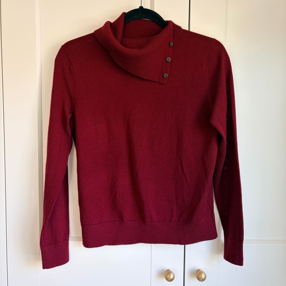 Banana Republic Maroon Red Merino Wool Sweater Turtleneck Button Detail | XS